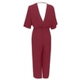 thumbnail image 4 of SRZYMJ Cotton Women's Jumpsuit Women's V Neck Short Sleeve Wide Leg Jumpsuit Elegant Casual Romper with Pockets for Spring, 4 of 9