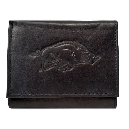 - Arkansas Razorbacks NCAA Embossed Logo Black Leather Trifold Wallet