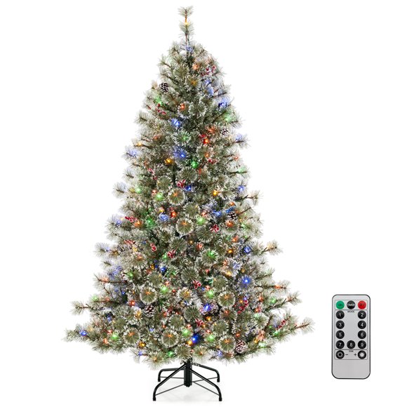 Costway Arbre de Noël Artificiel de 6 Pi avec Connecteur d'Alimentation Rapide à 360° 598 Aiguilles de Pin