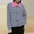 thumbnail image 2 of Women's Casual Shirts Lapel Button Down Stripes Cardigan Casual Loose Lightweight Stylish Blouse Spring Fall Outfit (XL, Watermelon Red), 2 of 5