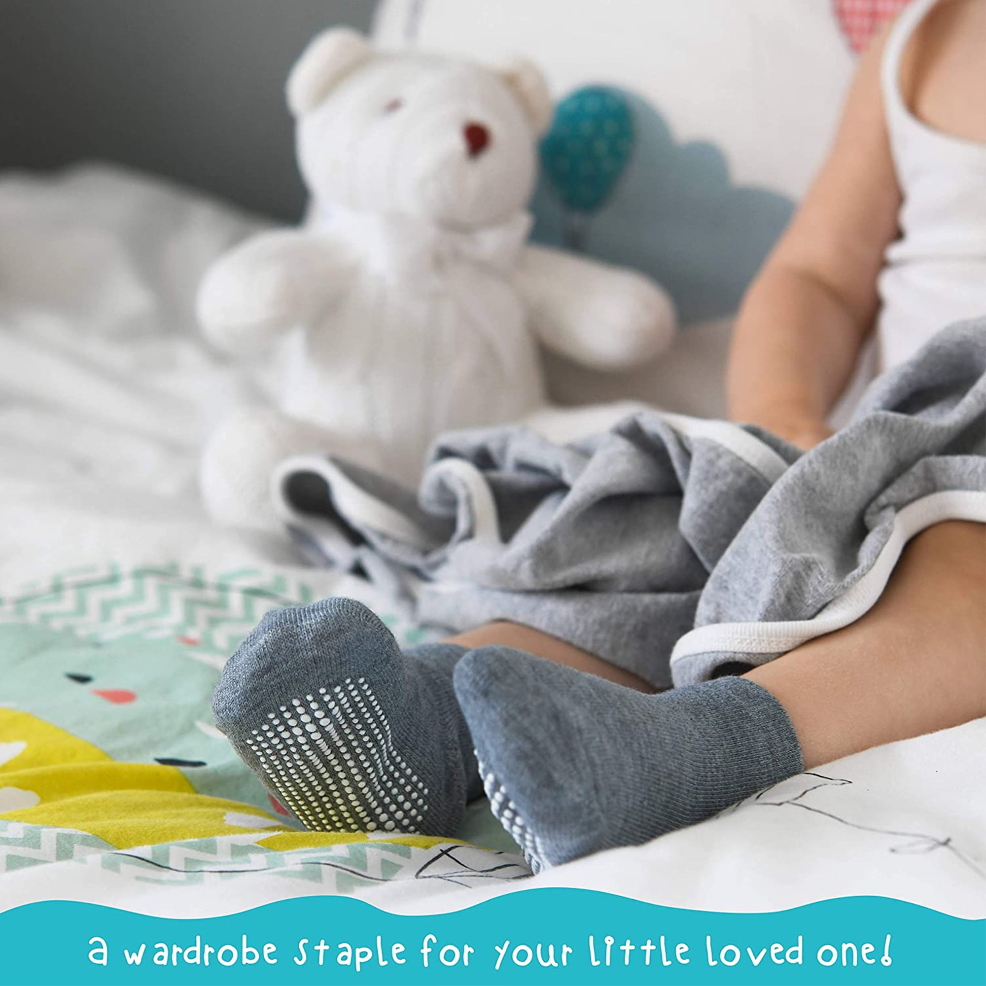Debra Weitzner Non-Slip Toddler Socks With Grips for Baby Boys and Girls - Anti-Slip Crew Socks for Infant's and Kids, 12 Pairs