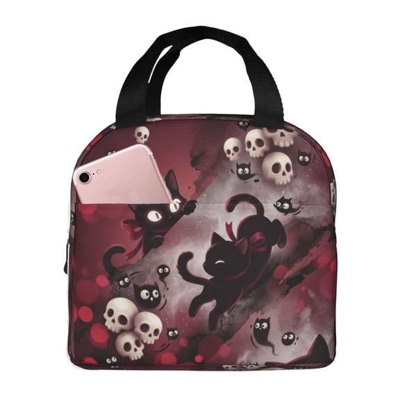 Cute Black Cat Insulated Lunch Bag Reusable Lunch Box Women Men,Cooler Thermal Meal Tote For Picnic Office Work