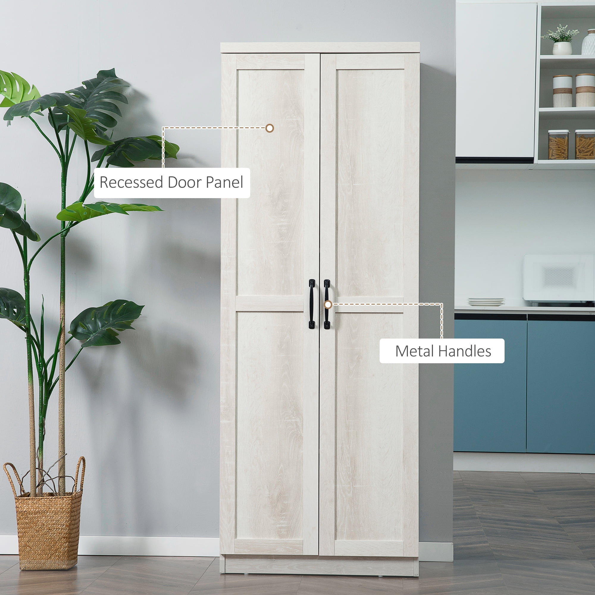 HOMCOM 63" 2-Door Kitchen Pantry, Freestanding Storage Cabinet with 2 Adjustable Shelves for Kitchen or Living Room, White