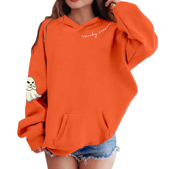 LRen Halloween Hoodie for Kids Girls Halloween Graphic Halloween Themed Hooded Sweatshirts Long Sleeve Comfortable Loose Fit Sweatshirt Fall Winter Outfits