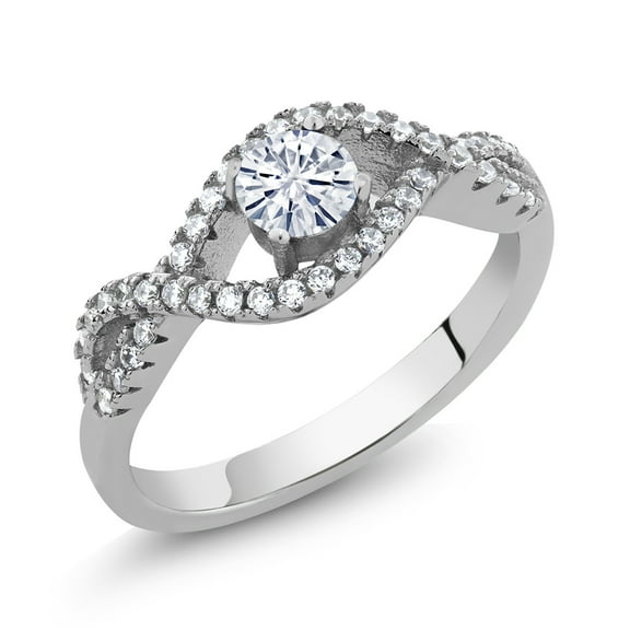 Gem Stone King 925 Sterling Silver Infinity Ring Set with Moissanite (0.87 Cttw) (Size 5)