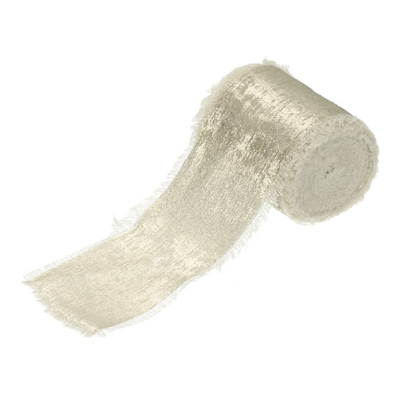 Uxcell Shimmery Chiffon Ribbon, 1 Roll 1.5 inch 15 Yard Metallic Frayed Fringe Ribbon Silk Satin, Champagne Gold