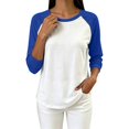 thumbnail image 6 of Women's 3/4 Sleeve Raglan Shirts, Crew Neck Casual Baseball Tops Color Block Basic Jersey Tees Blue M(M), 6 of 7