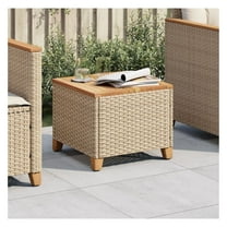 Patio Table Beige 17.7"x17.7"x14.6" Rattan Wood