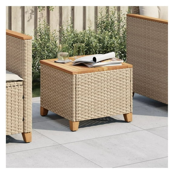 Patio Table Beige 17.7"x17.7"x14.6" Rattan Wood