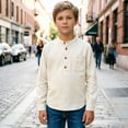 thumbnail image 2 of WAYUTE Shirts for Boys Button Closure Long Sleeve Solid Color Dress Shirts Lightweight Tees Tops with Front Pocket Casual Summer, 2 of 5