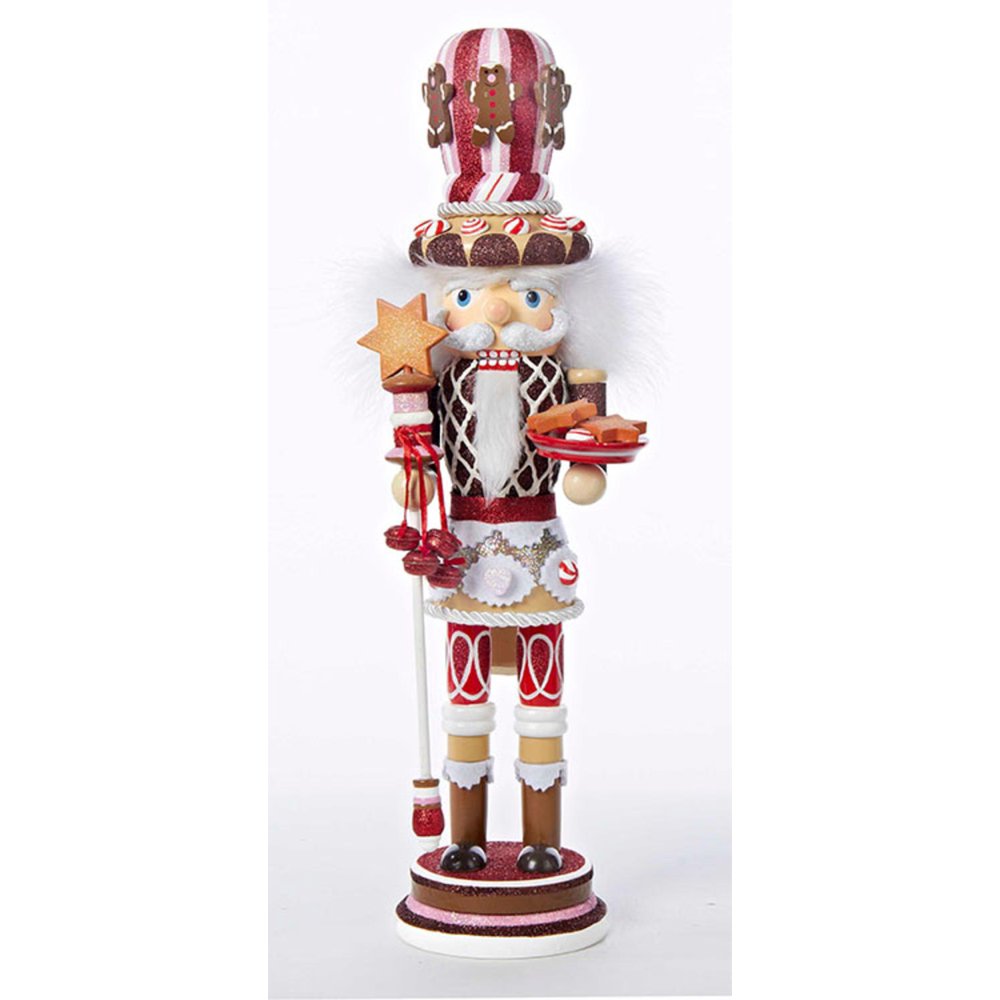 Kurt adler 18-inch 12 days of christmas musical nutcracker part 6 17" Hollywood Gingerbread Kisses Brown and Pink Decorative Wooden