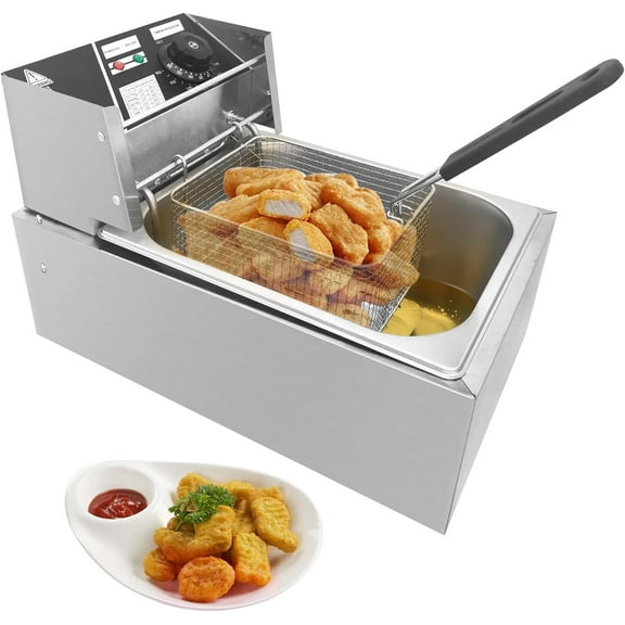 EVGTTI Electric Deep Fryer, 10.36 QT Commercial Deep Fryer withTroperature Control and Removable Frying Basket and Easy to Clean Stainless Steel Body, Silver for Commercial and Domestic Kitchens