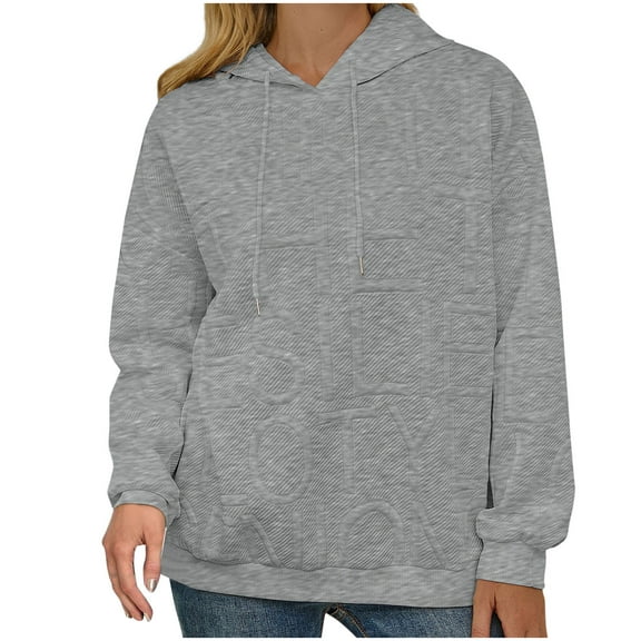 XPMWRP Women's Hoodies Letter Graphic Sweatshirt Drawstring Casual Long Sleeve Pullover Fashion Winter Warm Oversized Sweatshirt Gray XXL
