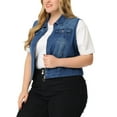 thumbnail image 4 of Agnes Orinda Plus Size Denim Vest for Women Sleeveless Zip Up Button Down Jeans Jacket Vest 1X Denim Blue, 4 of 6