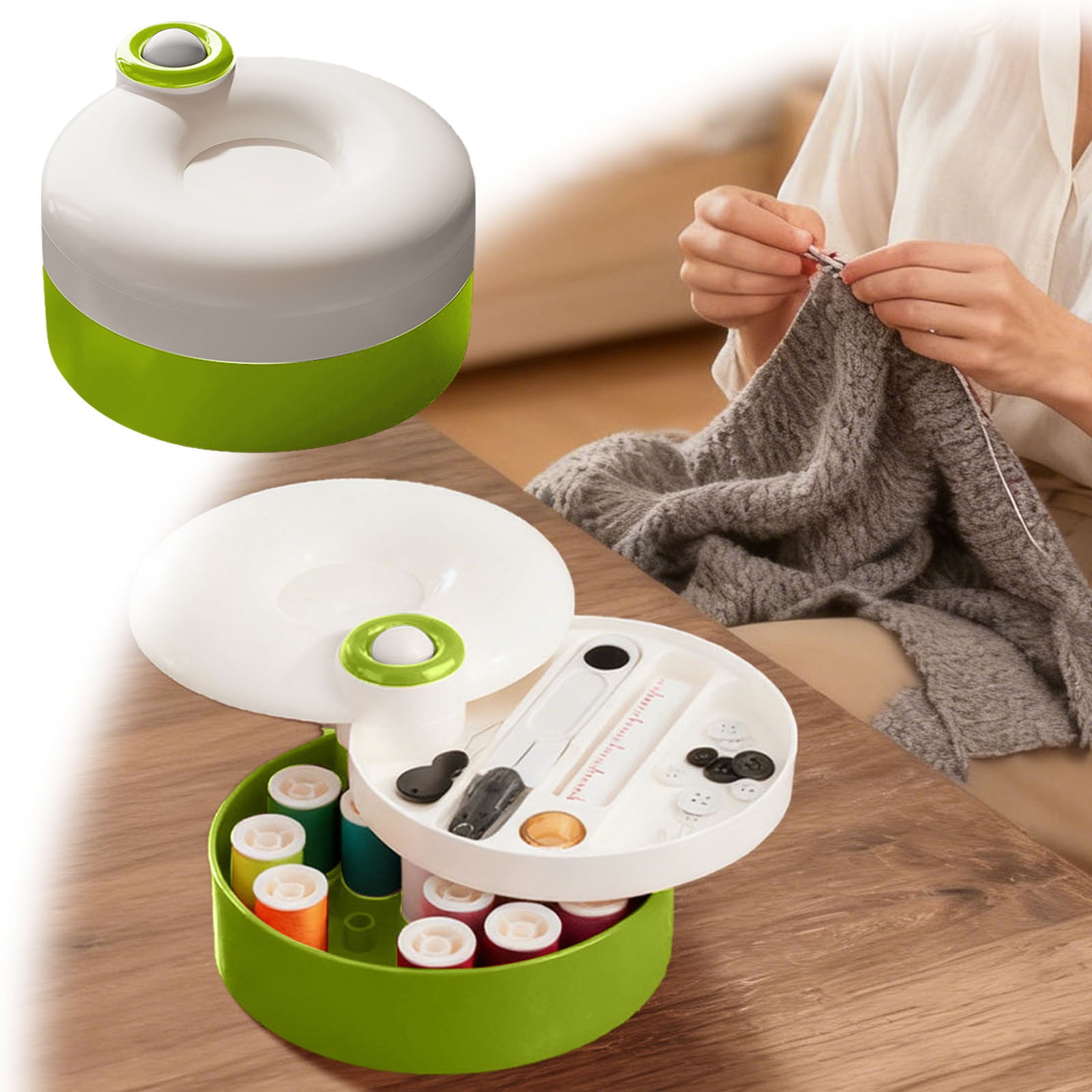 Rotating Sewing Sewing Basic Rotating Design Portable Travel Sewing DIY Sewing Organizer Organized Compartments (Red Green)