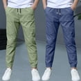 thumbnail image 2 of ZACPNCV 2 Pack Boys Linen Pants Summer Chino Pants Drawstring Trousers Lightweight Athletic Pant Casual Pant School Uniform Dark Gray 9-10 Years, 2 of 9