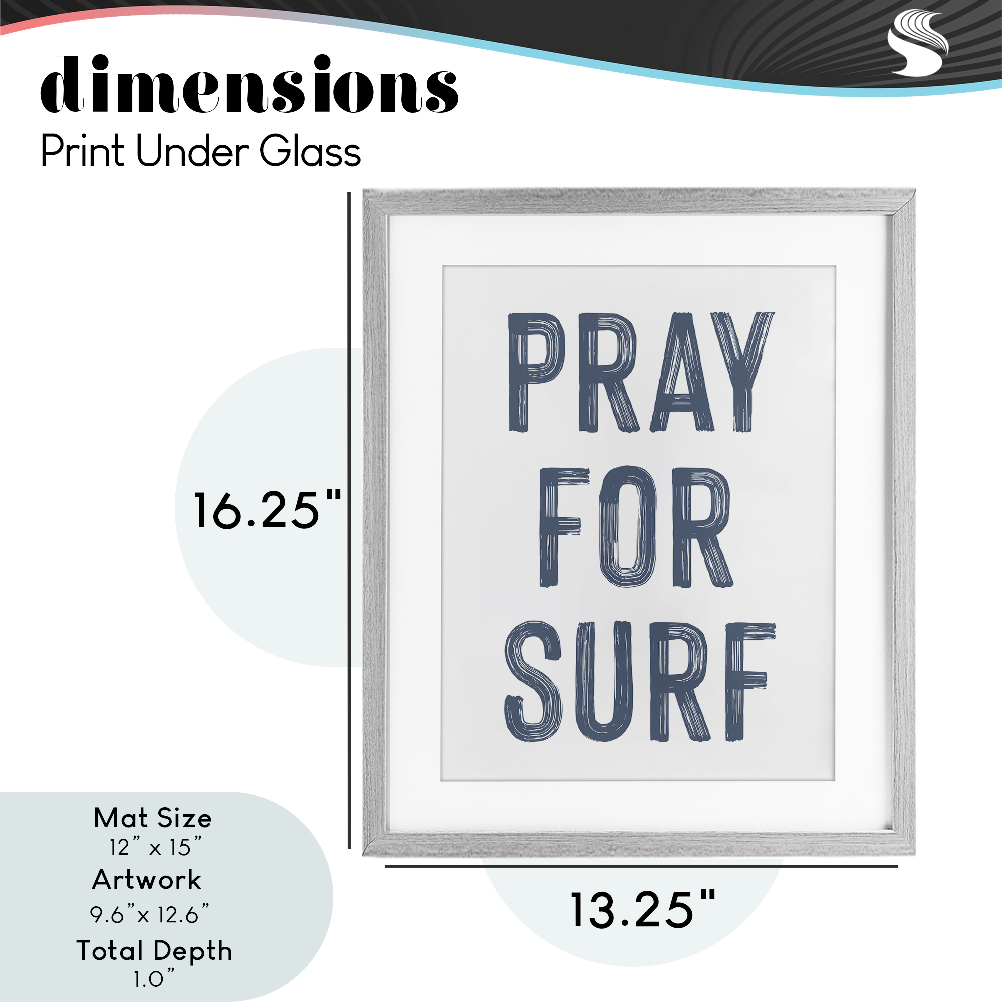 Summer Sentiment Pray For Surf Gray Framed Print Under Glass, design by Lettered and Lined
