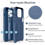 Liquid Silicone Case for iPhone 14 Pro, [True Liquid Silicone] [Anti Fingerprint] 4 Layer Phone Case Protective Cover, Full Coverage Around Camera & Built-in Microfiber, 6.1, Blue