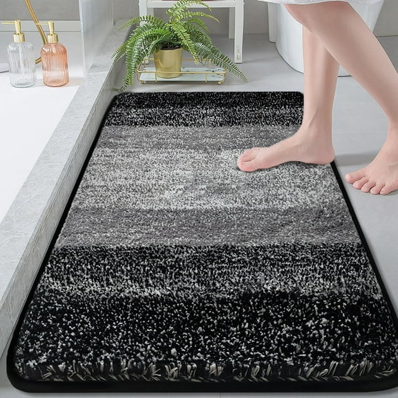 Artnice Microfiber Washable Bathroom Rugs, 24"x47" Black Absorbent Bath Mats, Non-Slip Plush Ultra Soft Bathroom Mats