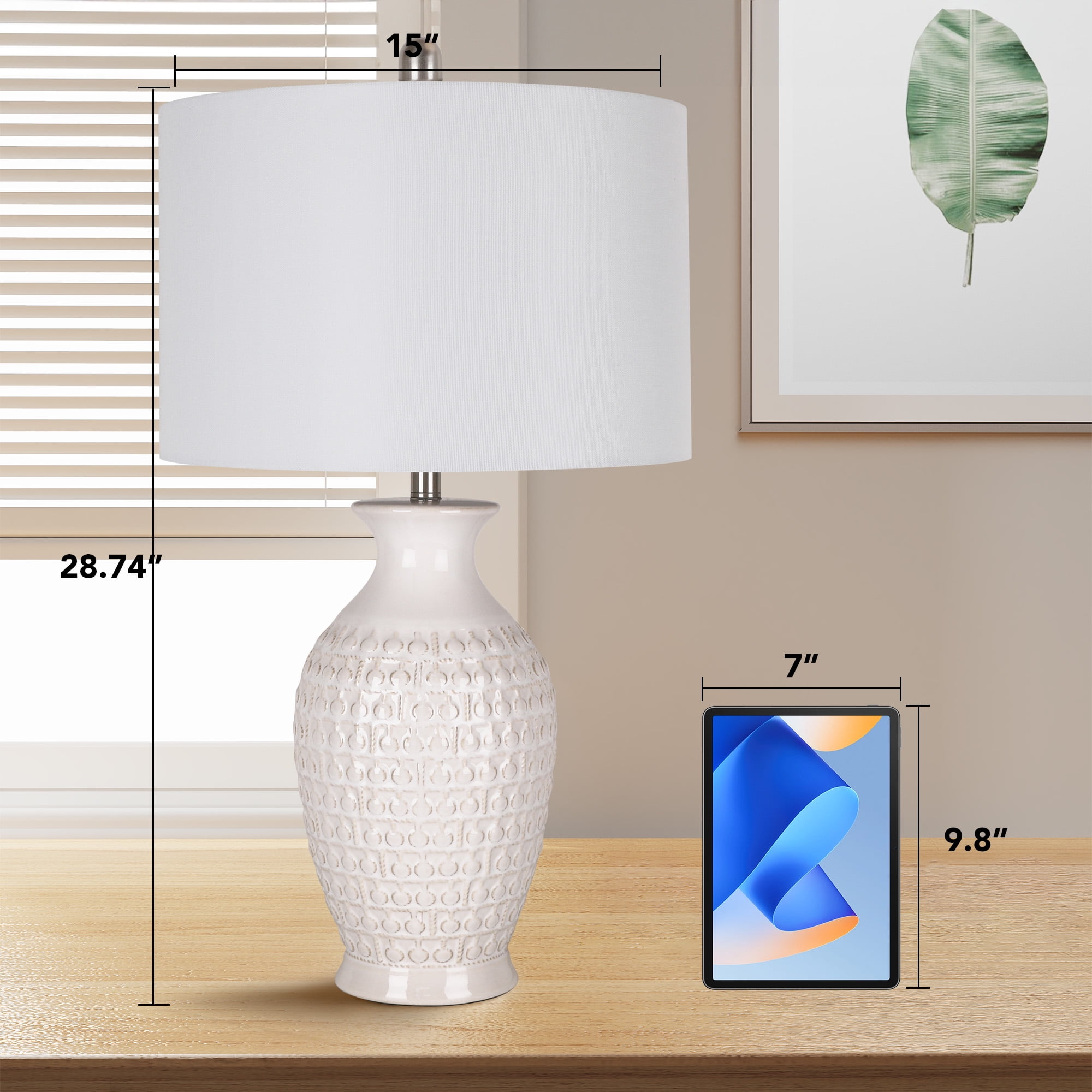 28'' Modern Ceramic Table Lamp 1 Pack, Tall Bedroom Lamp Nightstand Lamp with Bulb