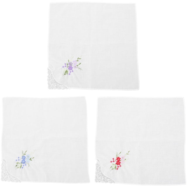 GARVALON 3Pcs European Embroidery Handkerchiefs Assorted Square Giving Women
