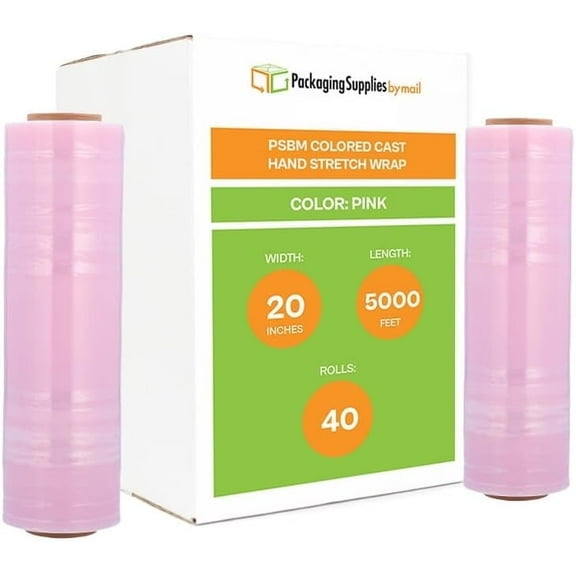 PSBM Anti-Static Machine Stretch Wrap 20" x 5000' 40 Rolls 80 Gauge Pink Plastic Shrink Film for Packing Moving