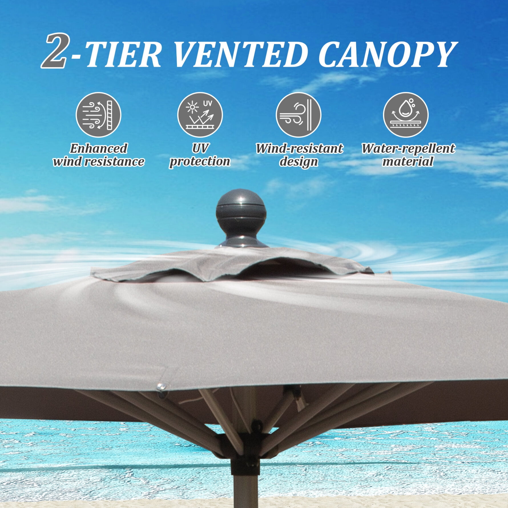 6FT Outdoor Patio Umbrella, Rectangle Market Umbrella with Push Button Tilt and Crank, Table Umbrella 8 Sturdy Ribs UV Protection for Deck, Backyard, Pool, Grey