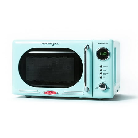 Nostalgia Retro Compact Countertop Microwave Oven - 0.7 Cu. Ft. - 700-Watts with LED Digital Display - Child Lock - Easy Clean Interior - Aqua