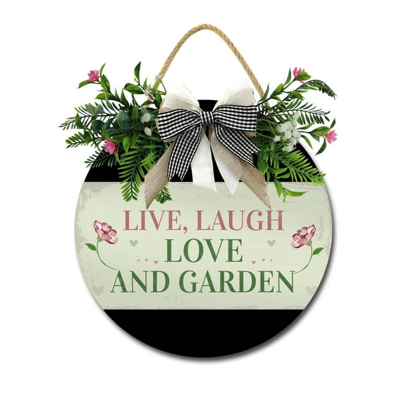 Home Decor Signs Live Laugh Love And Garden Rustic Wooden Wall Art Signs Farmhouse Entryway Signs for Bedroom Living Room Decor, 11 x 11 Inch