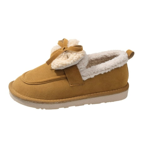 OJSFQUFP Womens Casual Shoes Women s Autumn and Winter Fashion Retro Thick Casual Shoes Warm Non Slip Loafers Shoes Ladies Shoes Yellow 39