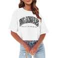 thumbnail image 3 of Blmnix White Tops for Women Short Sleeve Fall Crop Los Angeles Letter Casual Crew Neck Tops for Teen 2024, 3 of 7