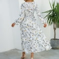 thumbnail image 5 of Long Sleeves Dresses, Women's Summer Print Casual Loose Long Sleeve Crew Neck Dress, 5 of 7