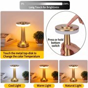 DAYBETTER Gold Cordless Desk Lamp, Dual-Zone Touch Lamp, 3 Color Temperatures & Dimmable Light, Rechargeable Table Lamp for Bedroom, Living Room