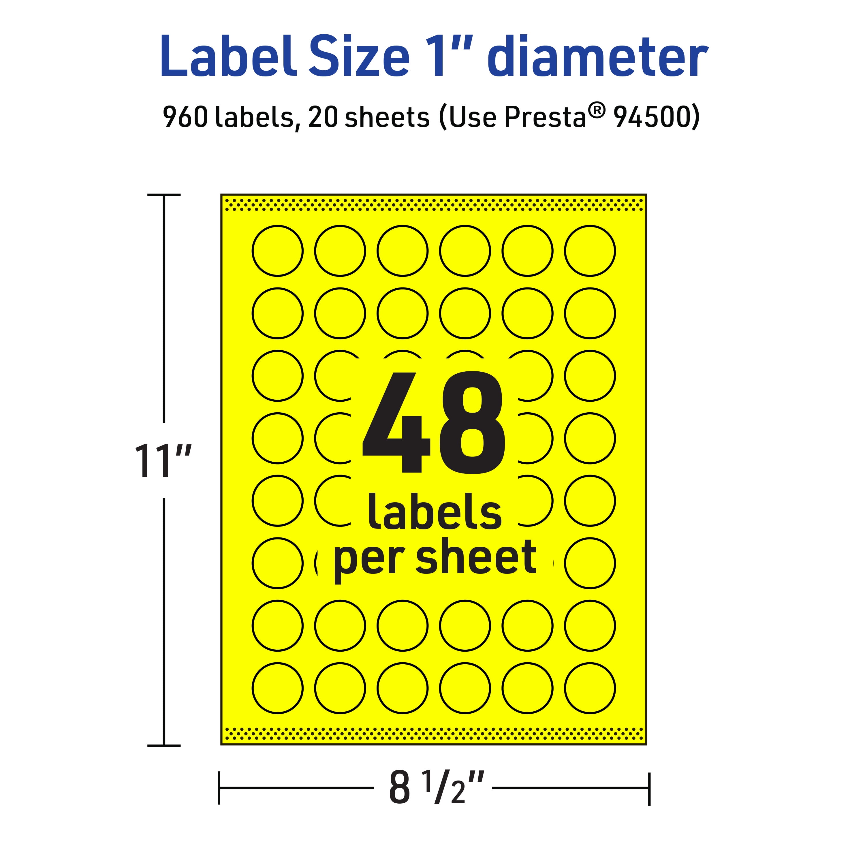 Avery Printable Round Labels, Neon Yellow, 1" Diameter, 960ct