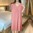 thumbnail image 2 of Feancey Soft Nightgown for Women Short Sleeve V Neck Sleepwear Lightweight Casual Modal Sleep Dress Pleated Loose Nightshirts Holiday Clearance Pink XL, 2 of 6