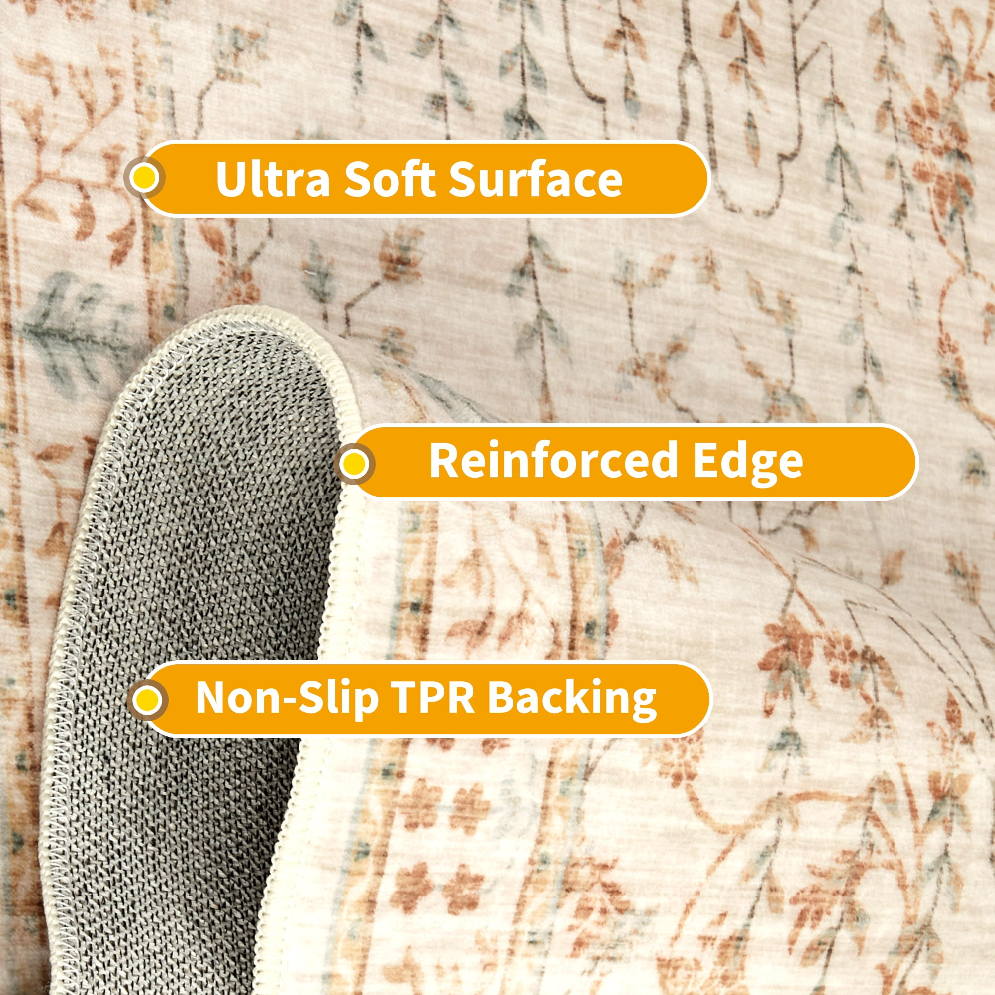 Area Rug for Living Room, Vintage Retro Boho Rug, Washable Non Slip & Low Pile Carpet for Living Room, Bedroom, Dining Room