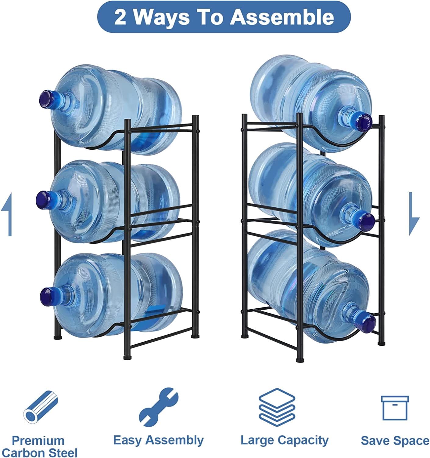 5 Gallon Water Jug Holder 3 Tier Water Cooler Jug Storage Rack, Black