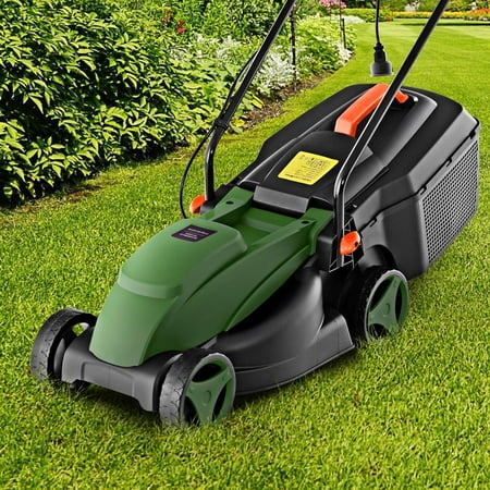 Electric Lawn Mower, 13" Corded Lawnmower with 10 Amp Copper Motor, 6.6-Gallon Grass Collection Box & 3-Position Heights, Push Lawn Mower Electric De-thatcher for Garden & Farmyard (Green)