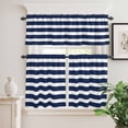thumbnail image 2 of 3 Piece Kitchen Curtains and Valances Set Navy Blue Stripe Cafe Curtains 36 Inch Length Modern Simple Geometric White Striped Valance & Tier Curtain for Living Room Bedroom Window 54"x18"+27"x36"*2, 2 of 6
