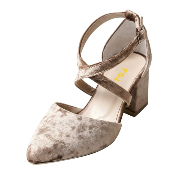 FSJ Women Classic Chunky High Heels Pointy Closed Toe Pumps D'Orsay Crossed Ankle Strap Sandals Casual Wedding Dressy Shoes Size 8 Misty Rose