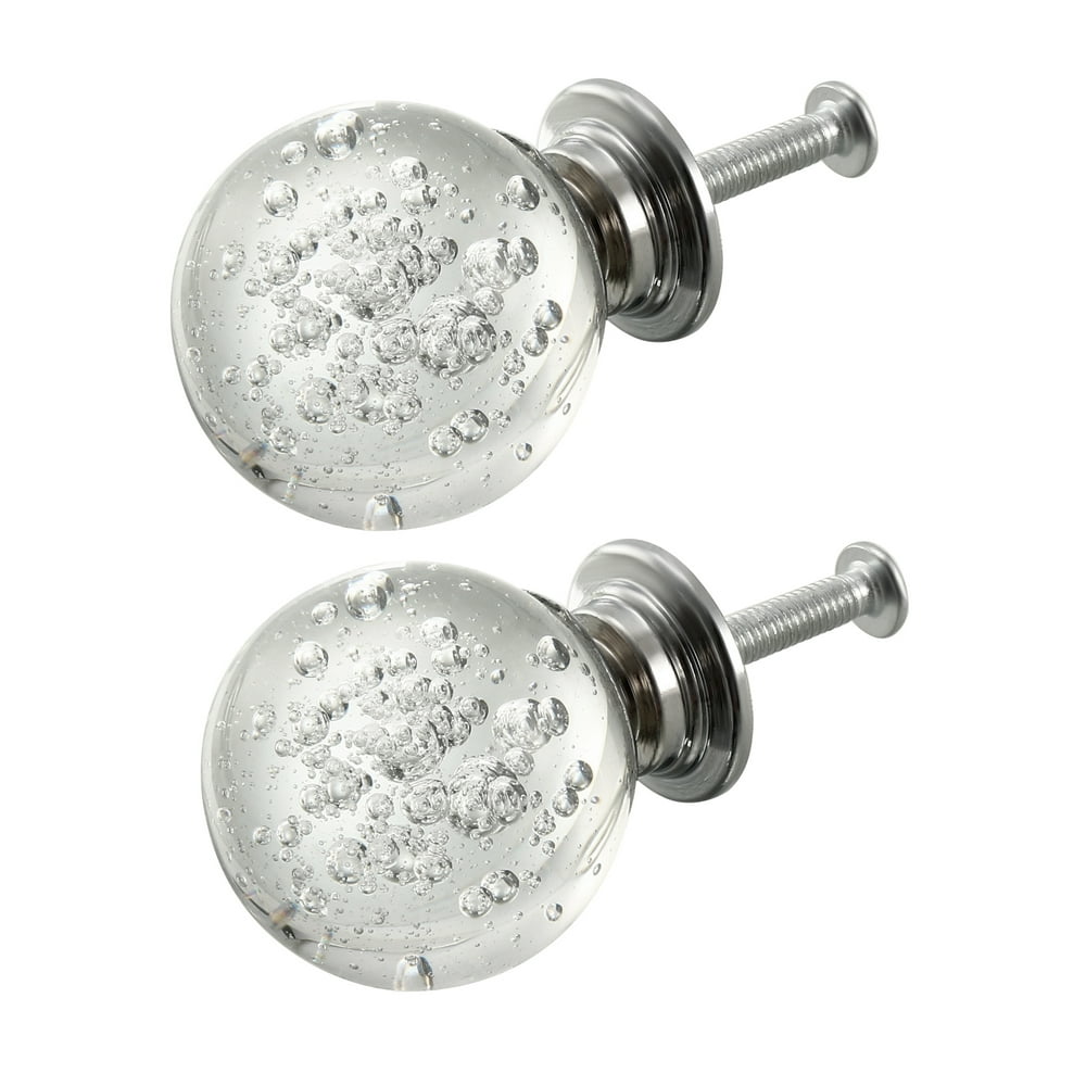Pull Knob, 30mm Dia. Aluminum Alloy Crystal Glass Pulls Drawer Knobs Silver Tone 2pcs