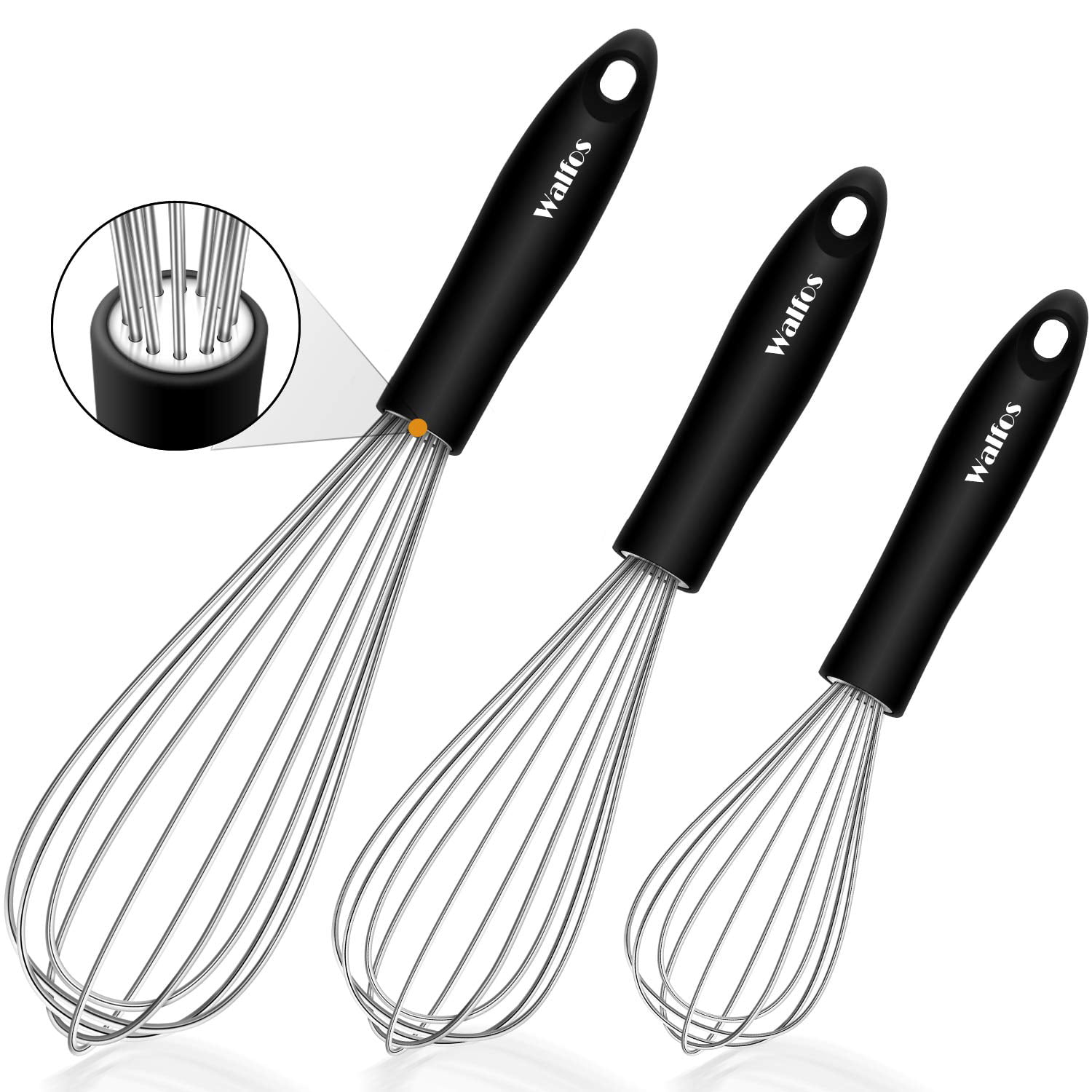 Flat Silicone Whisk, Walfos 11'' Wires Silicone Whisk for Blending Beating  Stirring and Kitchen Cooking