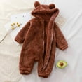 thumbnail image 6 of Baby Boy Girl Zipper Fleece Hooded Bear Jumpsuit with Cute Ears Fuzzy Long Sleeve Jumpsuit Toddler Infant Fall Winter Outfit, 6 of 7