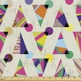thumbnail image 1 of Geometric Fabric by the Yard Upholstery, Colorful Retro Style Triangles and Circles on a Grunge Background, Decorative Fabric for DIY and Home Accents, Eggshell and Multicolor by Ambesonne, 1 of 5