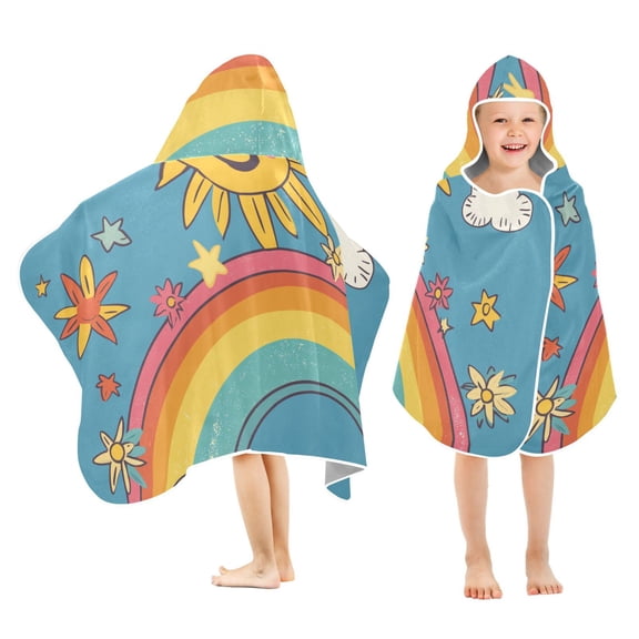 Yayeee Kids Hooded Towels Toddler Soft Absorbent Beach Bathing Wrap 50" x 23.5", Rainbow with Stars