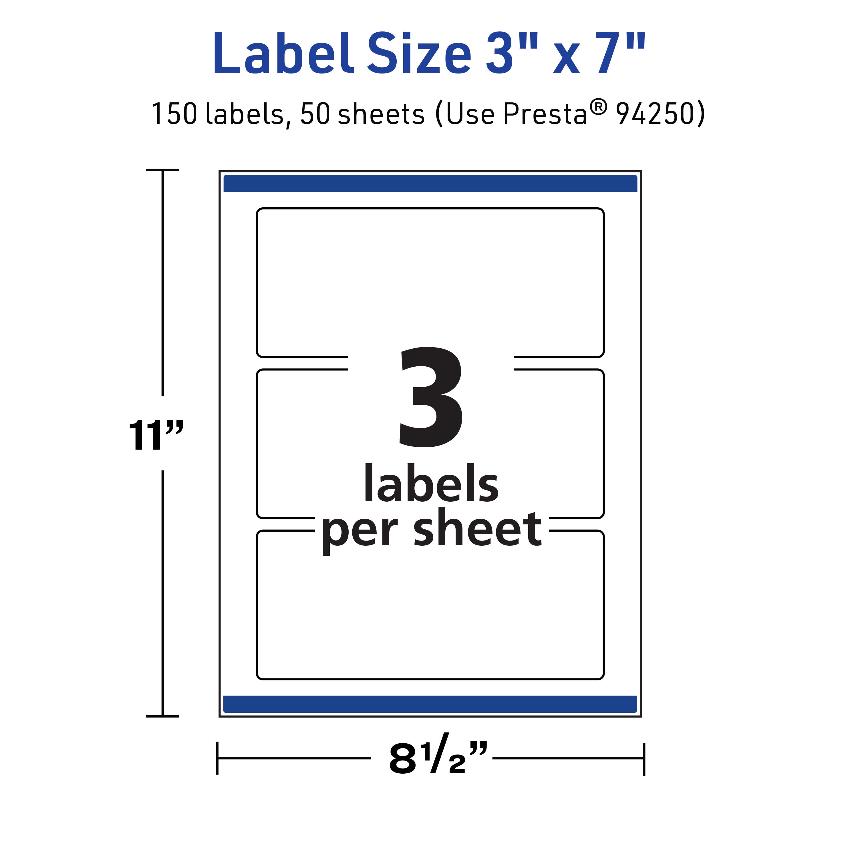 Avery TrueBlock Rectangle Labels, 3" x 7", 150ct