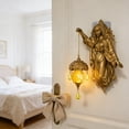 thumbnail image 4 of Retro Art Wall Lamp - Vintage Style Wall Sconce with Frosted Crystal, Battery Operated Magical Wall Lamp for Bedroom, Bathroom, Living Room, Fantasy-Themed Decorative Lighting (9in), 4 of 12