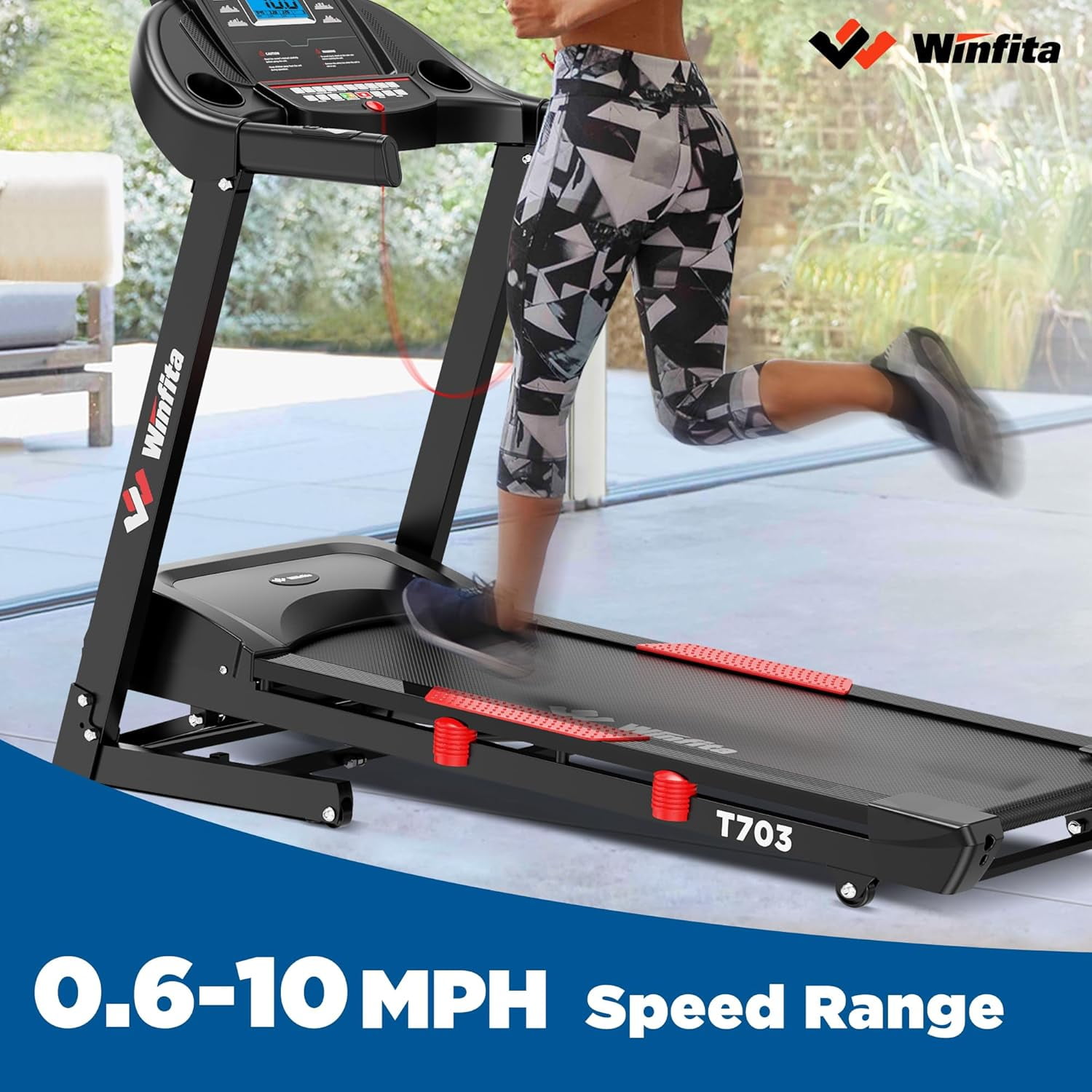 Winfita Treadmill with 15% Auto Incline, 300lbs Capacity, 4.0HP Foldable Treadmill for Home with Bluetooth, 10MPH Speed, APP, 64 Preset Programs & 3 Modes, Portable Self-Standing Electric Treadmill