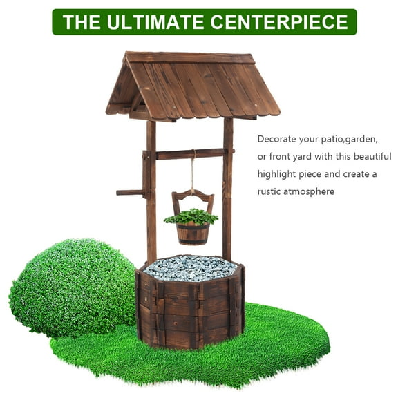 Tcbosik Outdoor Reinforced And Anticorrosive Wooden Wishing Well Flowerpot
