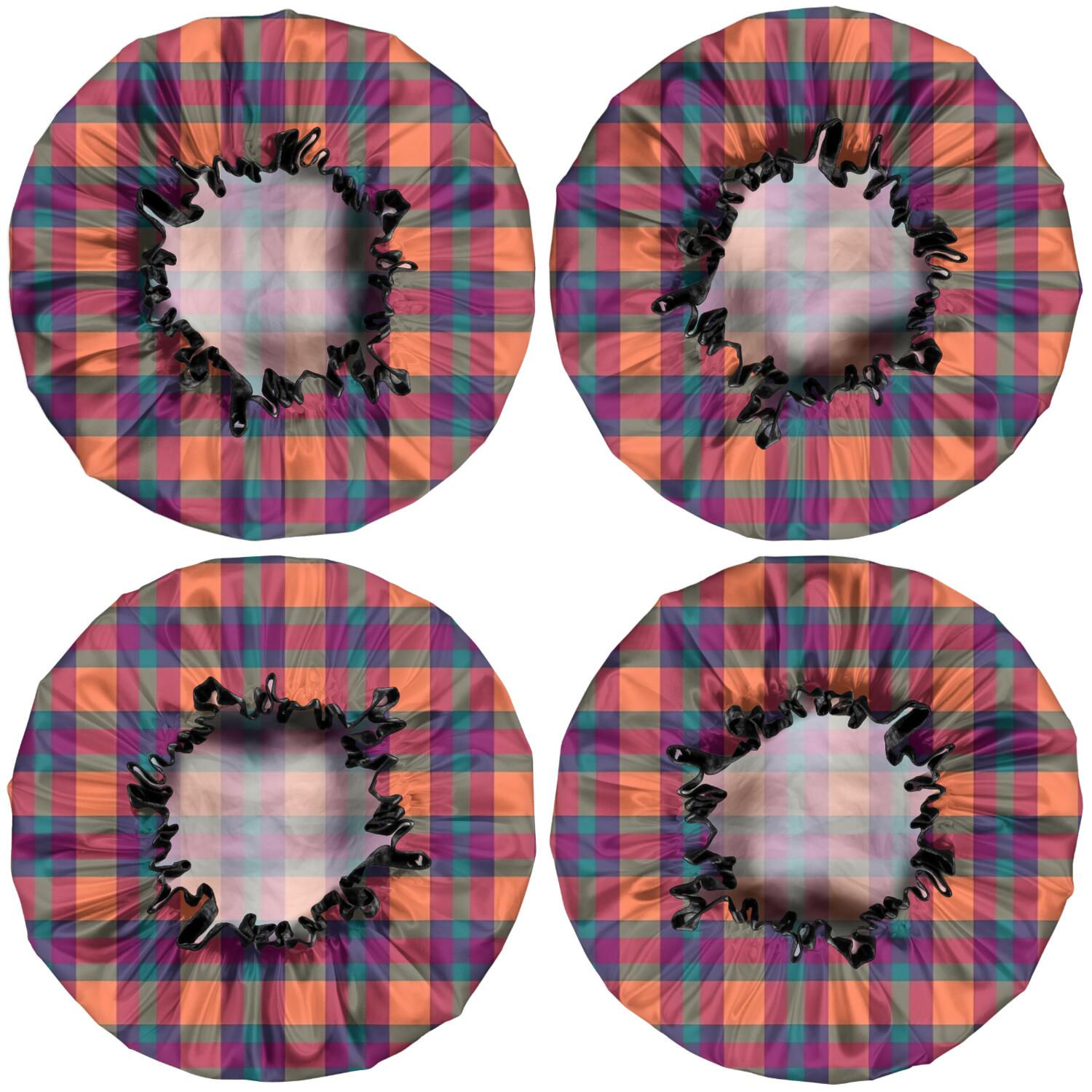 Shower Caps,Multi Color Checkerboard Checkered Pattern Waterproof Shower Cap for Women 4 Pieces,Double Reusable Hair Cover for Shower PEVA Elastic Stretch Hem